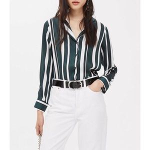 🟢 Topshop Striped Pajama-Style Shirt